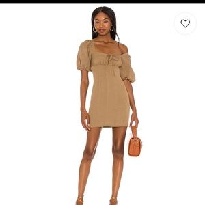 LOVERS + FRIENDS STEPH MINI DRESS IN TAN, SIZE SMALL